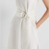 Women's Belted A-line White Dress - Image 7