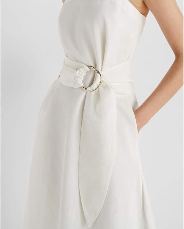 Women's Belted A-line White Dress - Image 7