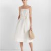 Women's Belted A-line White Dress