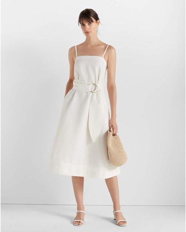 Women's Belted A-line White Dress